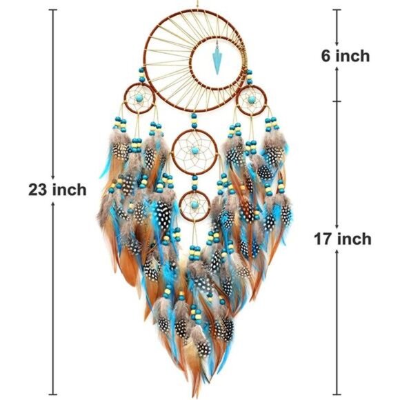 Moon Boho Dream Catcher, Large Turquoise Hanging Ornament for Wall Decor